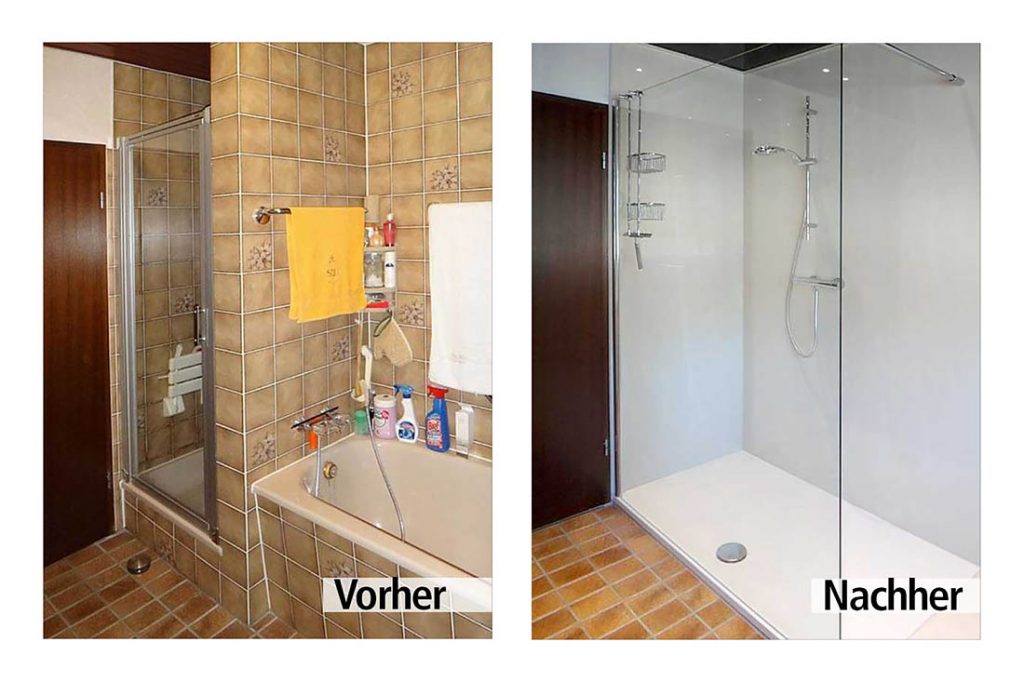 nachher vorher badezimmer modernisieren dusche teilsanierung sanierung badsanierung renovieren lassen kohl wanne clevere profi wandverkleidung anstehende pflegeleichte rein inspirieren raus